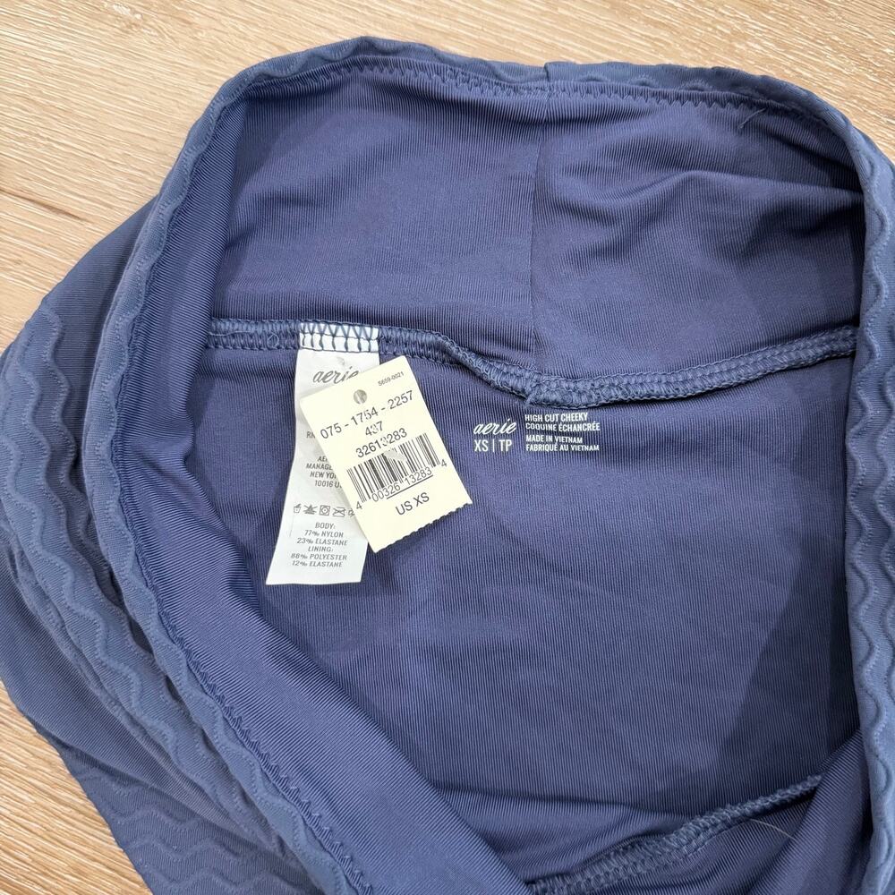 Aerie NWT High Cut Bikini Bottoms Navy Blue Pattern - XS - Picture 3 of 4